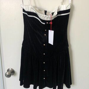 Black and White Velvet A-Line Corset Mini Dress